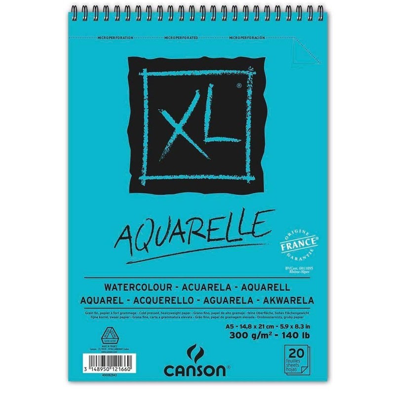 Bianco naturale A5-14 -8x21cm Professional Book CANSON 300g/m² Grana fine Carta Aquarelle 20 fogli Taccuino Spiralato 